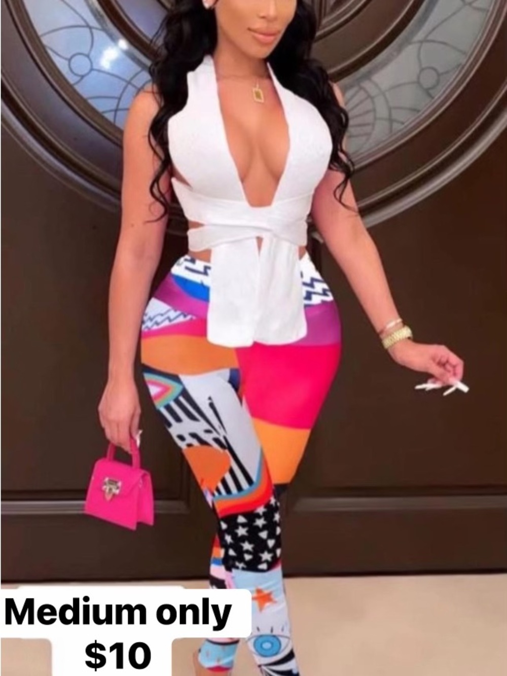 Women's Colorblock High-Waist Stretch Leggings - White & Multicolor